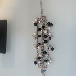 White House Black Market Bracelet Silver Metal-Black, Pearl, Crystal Beads.